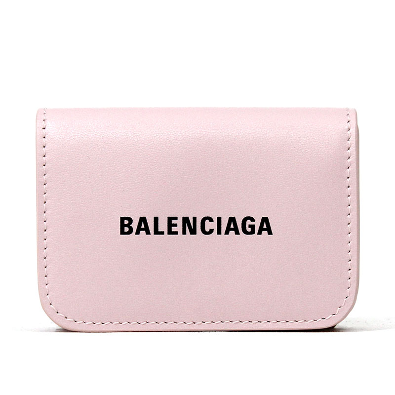 バレンシアガ BALENCIAGA ミニ財布 三つ折り財布 小銭入れ有り キャッシュミニウォレット ピンク グレインカーフスキン ロゴプリント CASH MINI WALLET 593813 1l313 5960