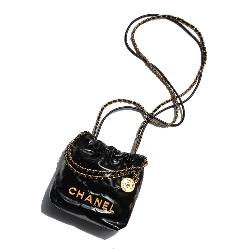 シャネル CHANEL ホーボーバッグ 22 ミニ チェーンショルダーバッグ ハンドバッグ ミニバッグ クロスボディバッグ ポシェット シャイニーカーフスキン 本革 ブラック 黒 ゴールド金具 ユニセックス メンズ レディース ウィメンズ 斜めがけ MINI HOBO 22 AS3980 B08037 94305