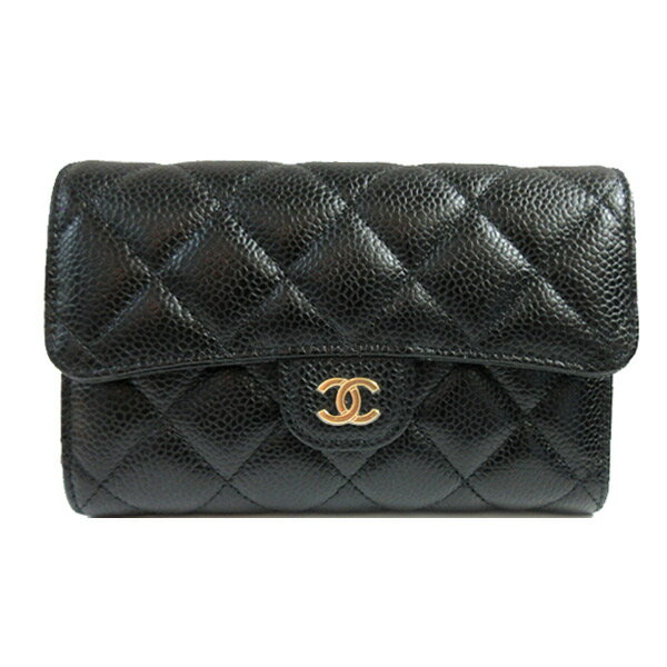 シャネル ≪新品≫CHANEL シャネル ミディアム　フラップ　ウォレット　AP0232Y01864 中財布 黒 ゴールド金具　キャビアスキン　グレインドカーフスキン