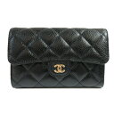 シャネル ≪新品≫CHANEL シャネル ミディアム　フラップ　ウォレット　AP0232Y01864 中財布 黒 ゴールド金具　キャビアスキン　グレインドカーフスキン