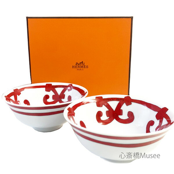 エルメス カップ ≪ 新品 ≫ HERMES エルメス ガダルキヴィール　シリーズ スープボール スープカップ ペア ライスボール 白　赤　HERMES　Soup Bowl GUADALQUIVIR White / Red プレゼント　レア！　ホワイト/レッド 赤 白 2つセット