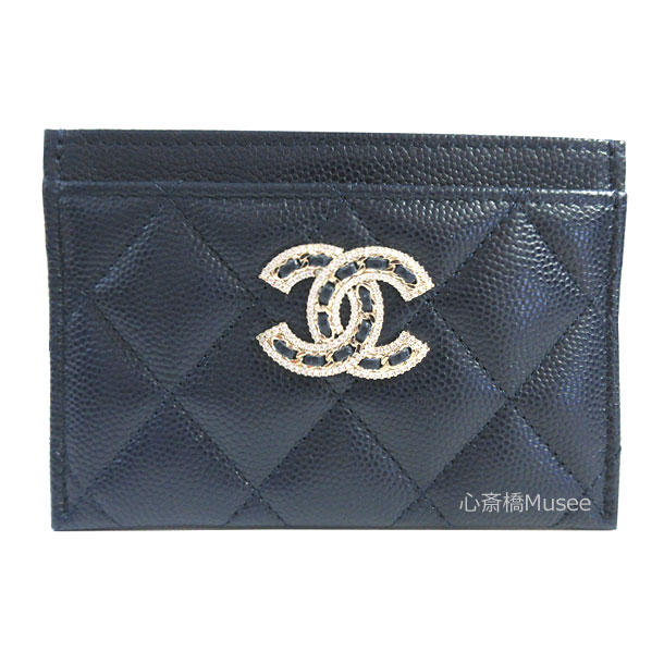 ≪ 新品 ≫ シャネル パスケース カードケース AP2737 B08043 ネイビー ブルー ラインストーン ビッグ CCマーク CHANEL cardcase pass Navy Blue 箱 リボン ラッピング