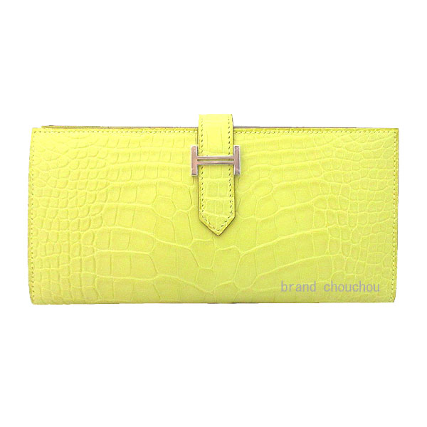 ≪新品≫ HERMES　エルメス　ベアンスフレ アリゲーター マット ライム シルバー金具 B刻印　箱 リボン ラッピング HERMES Bearn Souffle Alligator Mat Lime Silver Backle