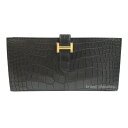 エルメス 財布（メンズ） ≪新品≫ HERMES　エルメス　ベアンスフレ アリゲーター マット ブラック 黒 ゴールド金具 B刻印　箱 リボン ラッピング 2023年製造 ≪Brand New≫ HERMES Bear Souffl Alligator Matte Black Gold Hardware