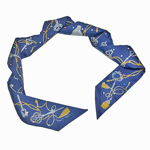 ≪ 新品 ≫ エルメス ツイリー レ・クレ・ア・ポア マリーヌ HERMES TWILLY " Les Cles a Pois " Marine 鍵 ネイビー 紺 シルク スカーフ 箱 リボン ラッピング ネイビー