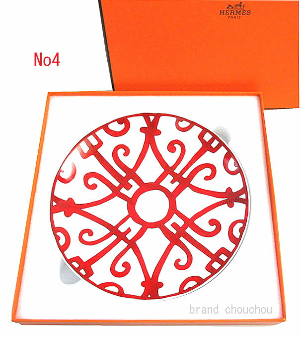 ≪新品≫HERMES エルメス ガダルキヴィール シリーズ パンプレート 1枚 17cm No4 皿 デッシュ プレート GUADALQUIVIR White / Red プレゼント 箱　レア！ ホワイト/レッド 赤 白(3)