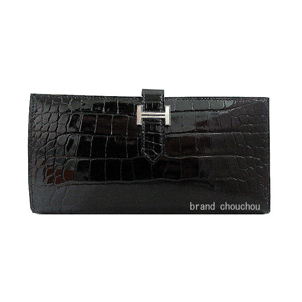 ≪新品≫エルメス ベアンスフレ クロコ アリゲーター シャイニー ブラック 黒 シルバー金具 K刻印 箱 リボン ラッピング ≪Brand new≫ HERME...