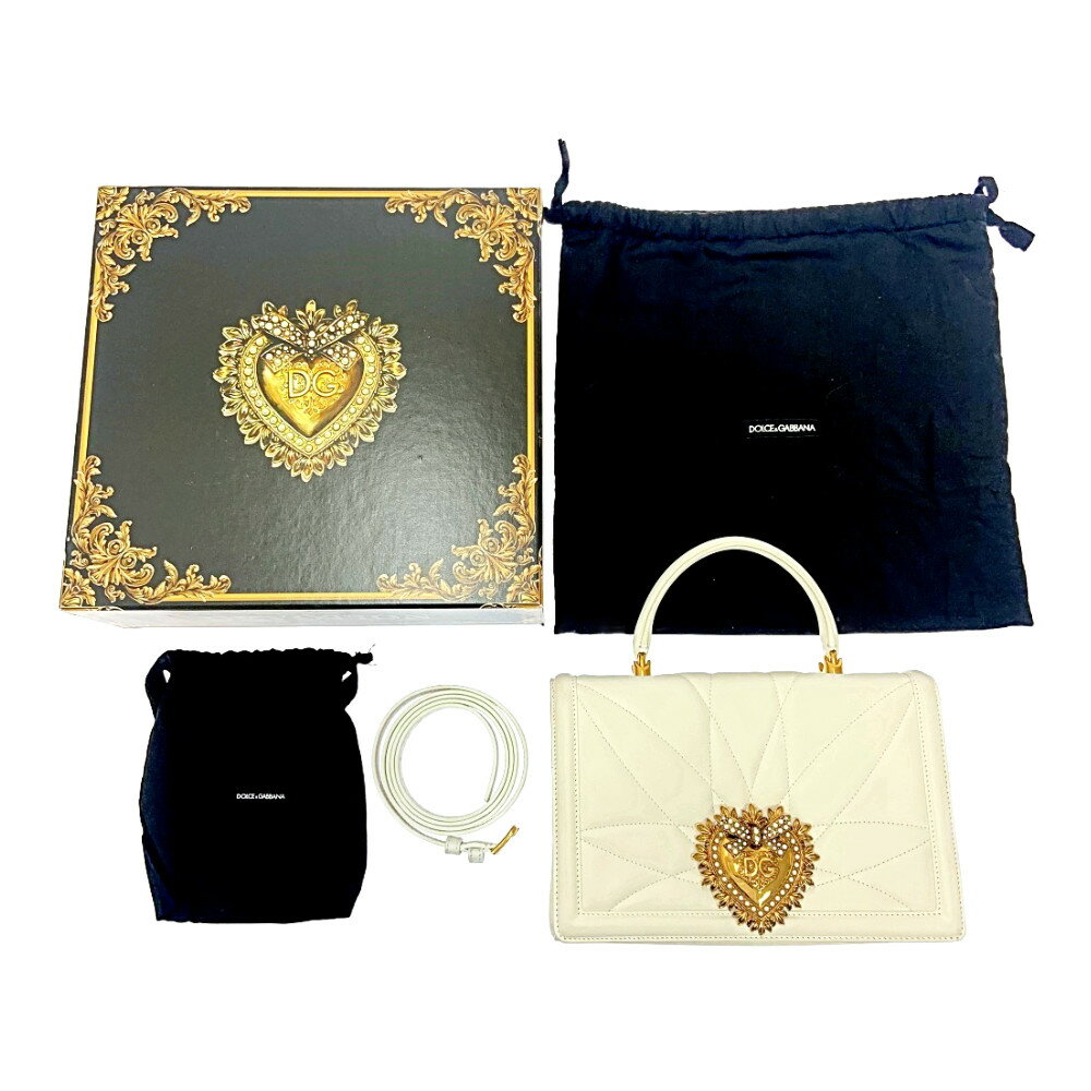 【中古】【箱付き】 DOLCE&GABBANA ドルチェアンドガッバーナ レザー ディヴォーション 2WAY ハンドバッグ ホワイト 166055 ハンドバッグ