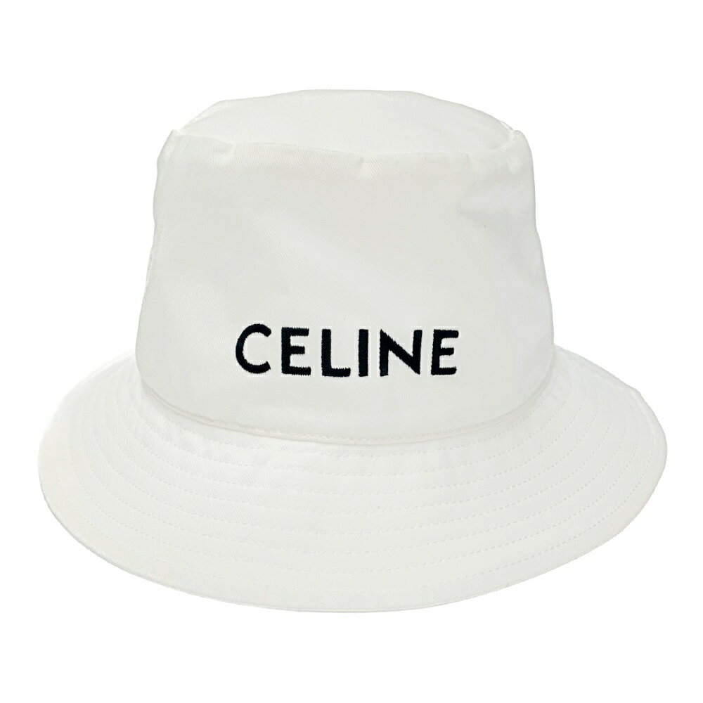 【中古】CELINE セリーヌ コットン ロゴ バケットハット レディース ホワイト 228021 帽子