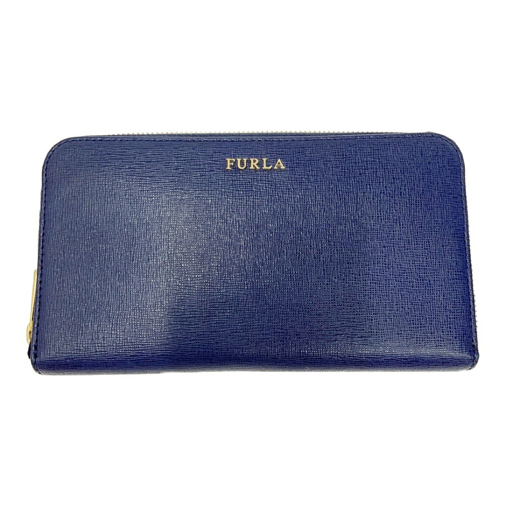 【中古】Furla フルラ レザー ラウンドファスナー 長財布 レディース ネイビー 303203 長財布