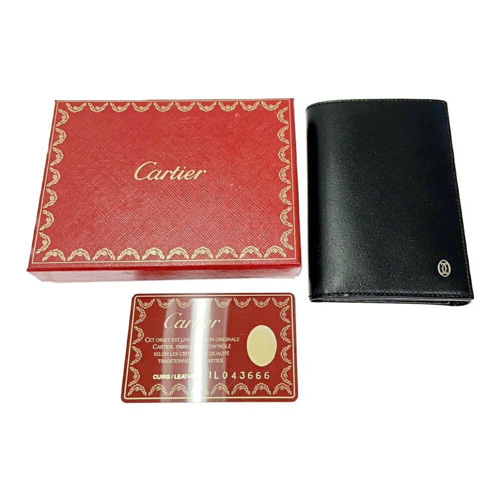 【中古】【箱付き】 CARTIER カルティエ L3000342 レザー パシャ 三つ折り財布 メンズ ブラック 365140 三つ折り財布