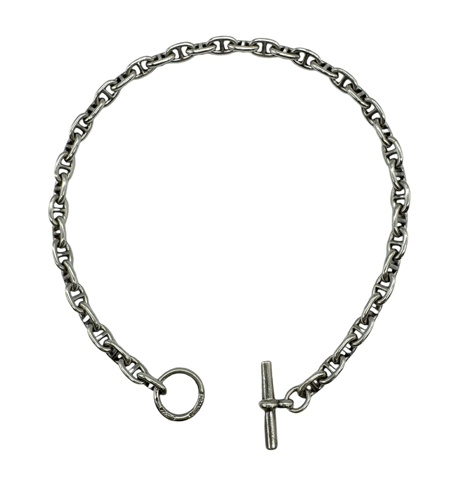 【美品】HERMES エルメス シェーヌダンクル PM ネックレス 筆記体 マルジェラ期 43コマ 925 シルバーのサムネイル