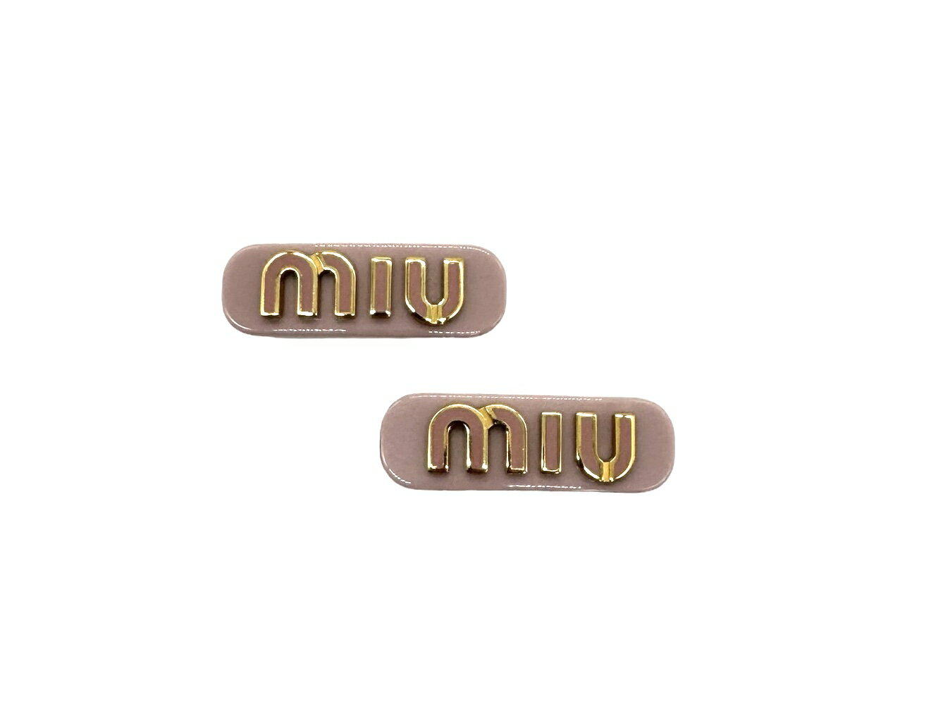 【美品】MIU MIU ミュウ ミュウ ヘアピン 5IF072 ヘアクリップ ロゴ パテント ゴールド金具 ピンクのサムネイル