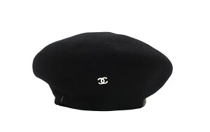 【美品】CHANEL シャネル ベレー帽 帽子 98P ココマーク ブラック ホワイト ウール 57