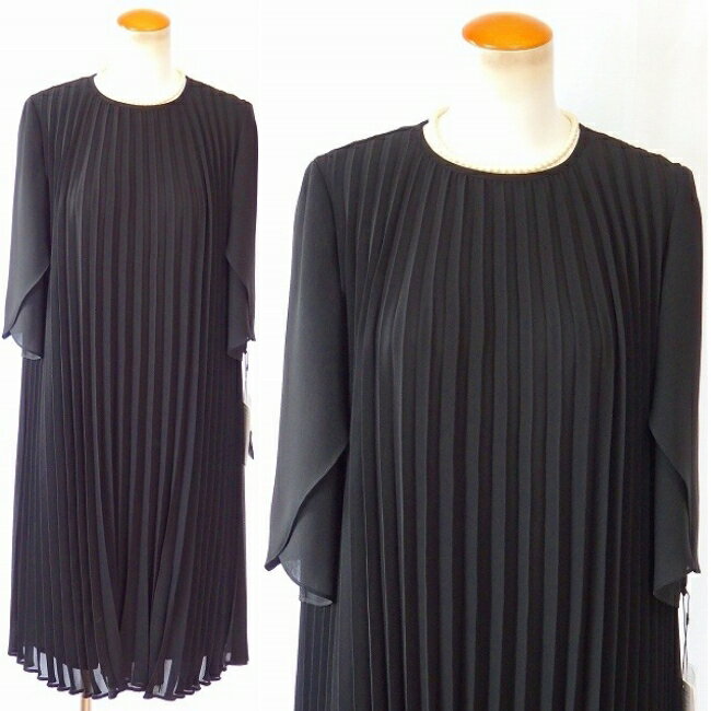 ブラックフォーマル レディース アランシア クチュール フォーマル ARANCIA couture FORMAL 夏物 サマー 女性 礼服 喪服 フォーマルワンピース ゆったりサイズ プリーツ素材 ノーカラー衿 葬儀 葬式 法事 家族葬 卒業式 3241201