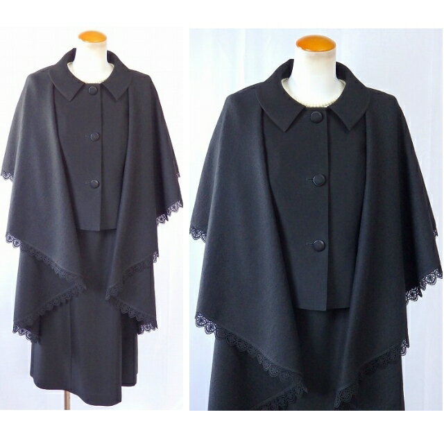 ブラックフォーマル レディース フォーマルケープ 羽織型 あったかフォーマル ウインターブラックフォーマル 小物 レース フォーマル 冬物礼服 女性 喪服 ウール100% フリーサイズ 上質素材 日本製 冠婚葬祭 葬儀 葬式 法事 家族葬 卒業式 60733