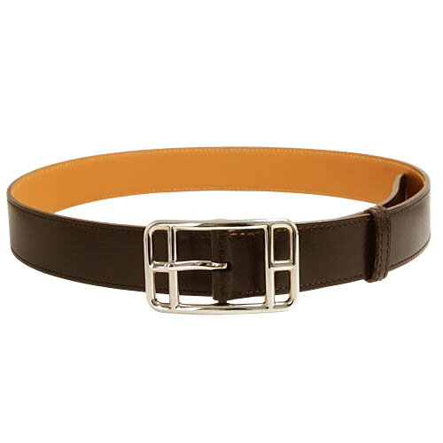 綺麗です エルメス ケープコッド カーフレザー ベルト/チョコレートブラウン×シルバー金具 □G刻 2003年製 80サイズ 最長83.5cm程【中古】