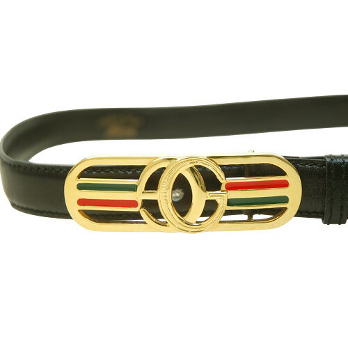 gucci///////////////\' - グッチ 当時物 ヴィンテージ GG シェリーゴールドバックル ブラック カーフレザーベルト/70サイズ レディース 最長71.5cm程【中古】