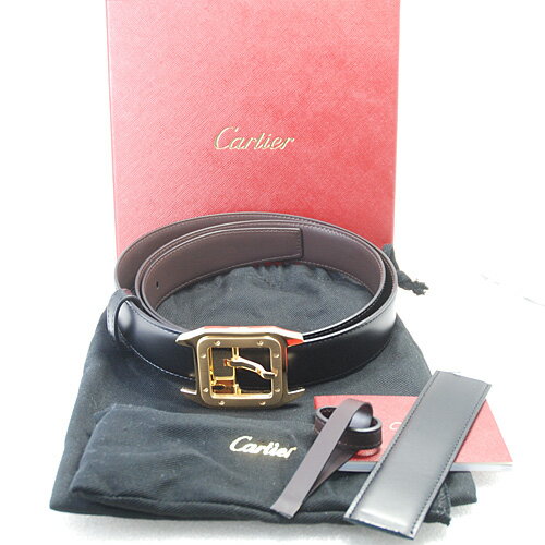 カルティエ Cartier サントス100 ベルト ゴールドバックル ブラックカラー 最長102.5cm程【中古】