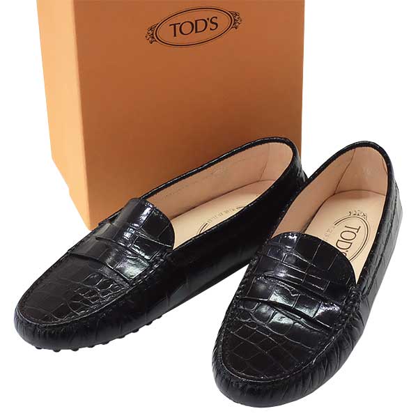 【送料無料】【本物】TOD’S★トッズ★ゴンミーニモカシン★ドライビングシューズ★レザー★ブラック★型押し★約23.5cm★ラバーペプル★靴★695-8