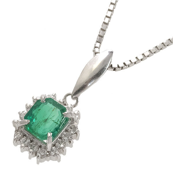 楽天リユースブランドMEDAKA送料無料 本物　エメラルドダイヤモンドネックレス PT900 PT850 プラチナ エメラルド0.90ct ダイヤ0.20ct ソーティング付 レディースペンダント おしゃれ　14-10M