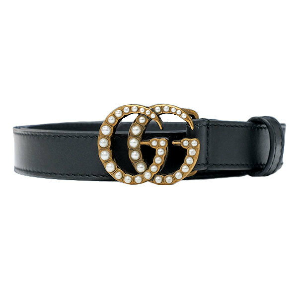 【送料無料】【本物】GUCCI★グッチ★GGマーモント ベルト★476342★レザーベルト★フェイクパール★ダブルG★ブラック★レディース★細ベルト★おしゃれ★可愛い★54081M★