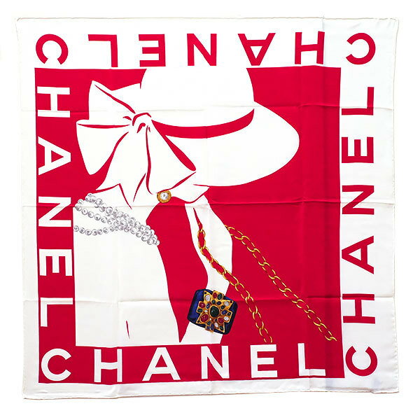 シャネル スカーフ レディース 【送料無料】【本物】未使用品★CHANEL★シャネル★スカーフ★ココマドモワゼル★レッド×ホワイト★シルク100％★バンダナ★おしゃれ★920-4M★