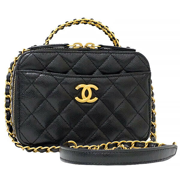 【送料無料】【本物】美品★CHANEL★シャネル★トップハンドル スモールヴァニティ★2WAYチェーンショルダーバック★AS3221★キャビアスキン★ブラック★ゴールド金具★1048-32M★