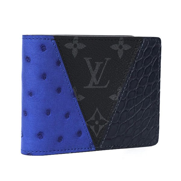 【送料無料】【本物】極美品★LOUIS VUITTON★N96275★ミュルティプル 折り財布★エクリプス オーストリッチ クロコダイル★希少品★メンズ★51354M★