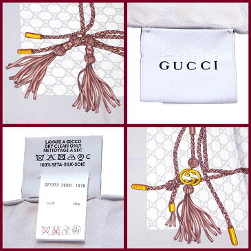 【本物】GUCCI★グッチ★スカーフ★ショール★ヘアバンド★シルク100％★GG柄★グレー★ピンクリボン★レディース★女性用★【送料無料】【中古】379-28