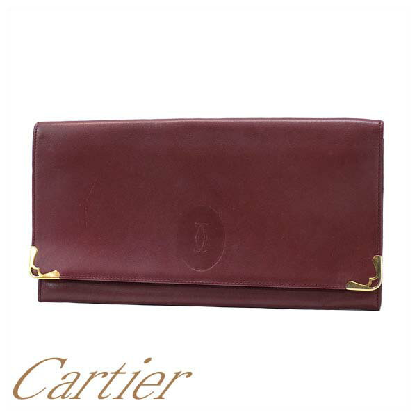 【本物】Cartier★ヴィンテージカルティエ★クラッチバック★セカンドバック★カーフ★ボルドー★レディース★メンズ★女性用【送料無料】【中古】365-34