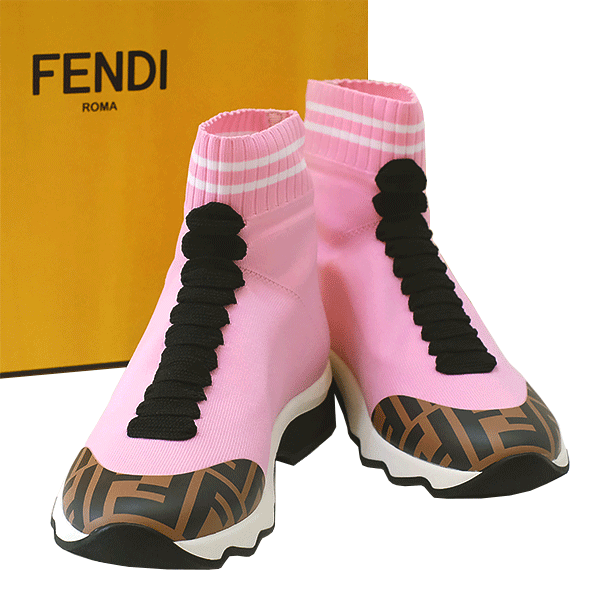 【送料無料】【本物】未使用★FENDI★フェンディ★レディース★ソックススニーカー★ジャージ★ピンク×ズッカ柄★35★約22.5cm★靴★女性★3399-1