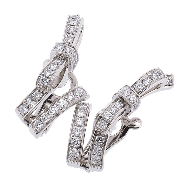 【送料無料】【本物】CHANEL★シャネル★リュバンドゥシャネル★リボンピアス★750WG★J11143★ダイヤ★K18★ホワイトゴールド★参定108万★3500-6