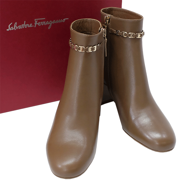 サルヴァトーレ・フェラガモ 【送料無料】【本物】SalvatoreFerragamo★サルヴァトーレフェラガモ★ショートブーツ★レディース★カーフ★ブラウン★5★約22.5cm★靴★4232-1