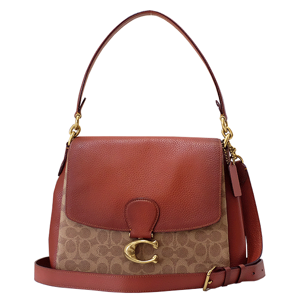 【送料無料】【本物】美品★COACH★コーチ★2WAYメイショルダーバック★5229★Cバックル★カーフ×PVC★ブラウン★茶★肩掛け★レディース★3479-1