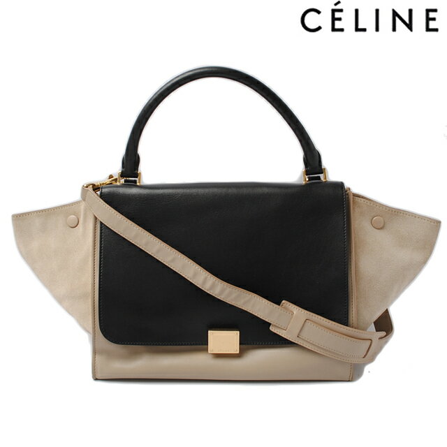 セリーヌ ハンドバッグ/ショルダーバッグ CELINE トラペーズ TRAPEZE 169542 ブラック/ベージュ 2way ストラップ付【中古】