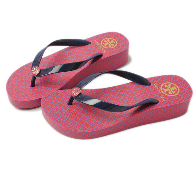トリーバーチ ビーチサンダル/ウエッジレディース 厚底 Tory Burch ウェッジ フリップ フロップ TRAVEL 4T ピンク/シーブルー 37477 未使用【中古】