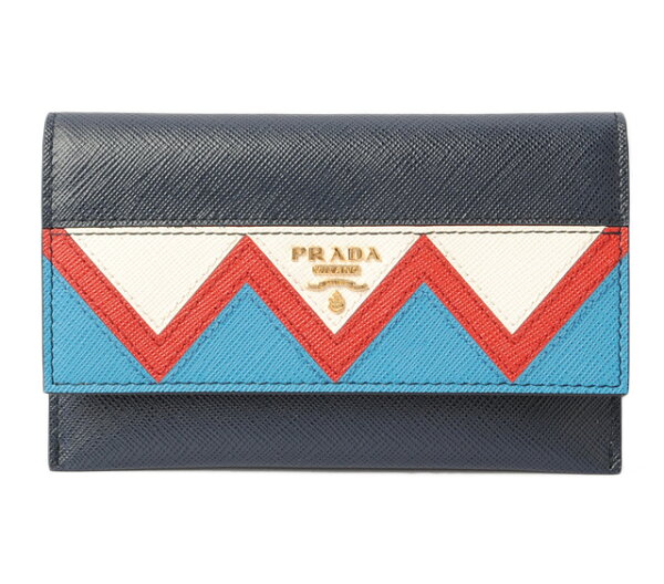 プラダ カードケース/折財布 PRADA 1MC004 SAFFIANO GRECHE/型押しレザー BALTICO/ROSSO ネイビー/レッド 未使用【中古】