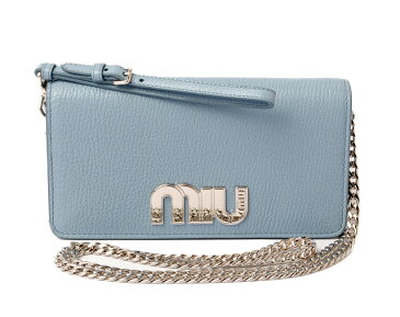 【クーポンGETで最大2千円OFF】ミュウミュウ チェーンウォレット/クラッチバッグ miumiu iphoneケース/財布 5ZH029 MADRAS MIU ASTRALE/ライトブルー 未使用【中古】 ギフト プレゼント 父の日