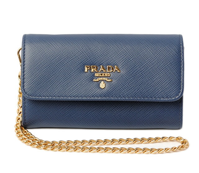 【先着クーポンGETで対象ショップ限定3000円以上5%OFF！5/21まで】プラダ 財布/ミニ財布 PRADA 折財布/チェーン付 1MC015 SAFFIANO/型押しレザー BLUETTE/ブルー