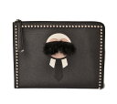 フェンディ カーリト クラッチバッグ/セカンドバッグ FENDI カール ラガーフェルド ブラック/シルバー L字ファスナー