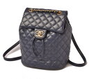 【先着!4/18から対象ショップ限定10%OFFクーポン】シャネル パックパック リュックサック CHANEL ラムスキン チェーンショルダー ネイビー/ゴールド金具 A91122 【中古】ギフト プレゼント