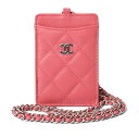 【先着!4/18から対象ショップ限定10%OFFクーポン】【中古】 CHANEL シャネル 中古 パスケース/IDホルダー/カードケース ネックストラップ付 マトラッセ ラムスキン ローズ シルバー金具 未使用 ギフト プレゼント