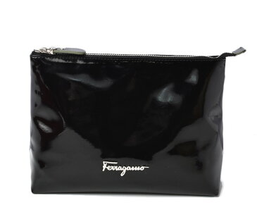 フェラガモ コスメポーチ/トラベルポーチ Salvatore Ferragamo パテントレザー NERO/ブラック AU-22/A586【中古】