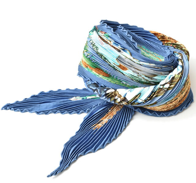 エルメス スカーフ/プリーツカレ HERMES 大判 ショール スカーフ ひし形 シルクツイル アニマル/ブルーマルチ【中古】のサムネイル