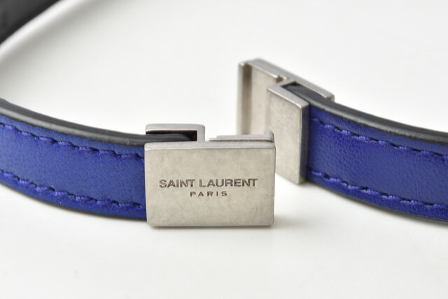 サンローラン バングル/ブレスレット SAINT LAURENT レザー 2連ブレスレット ダークパープル/ヴィンテージシルバー新生活