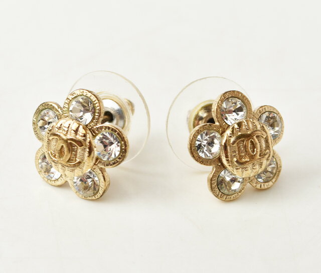 シャネル ピアス CHANEL フラワーモチーフ/ココマーク/CC ラインストーン ゴールド【中古】のサムネイル