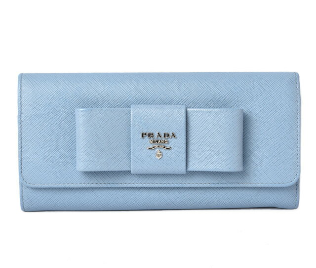 プラダ 財布 パスケース付 PRADA 長財布 1M1132 SAFFIANO FIOCCO/型押しレザー ライトブルー【中古】