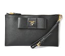 プラダ クラッチバッグ/トラベルポーチ/マルチウォレット PRADA SAFFIANO リボンモチーフ NERO/ブラック【中古】