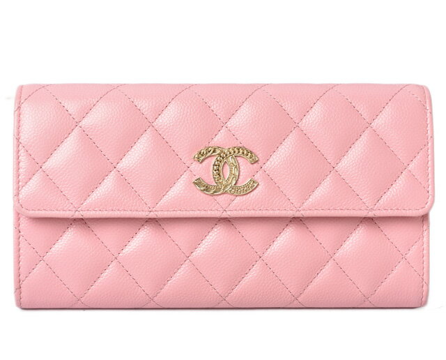 シャネル 財布 CHANEL 長財布 ココマーク/CC ロゴモチーフ キャビアスキン ローズピンク 未使用【中古】